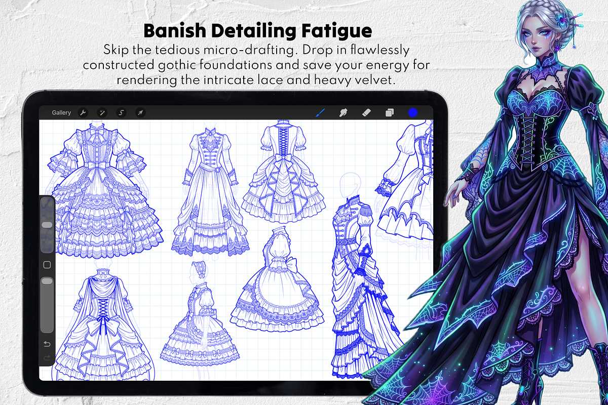 250 Dress Procreate Stamp Brushes, a Brush Add-On by Selentaori Studio (Photo 6 of 12)