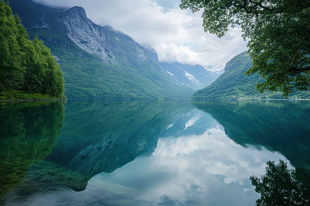 Majestic reflections of Lovatnet Lak, a Photo by Iftikhar Alam