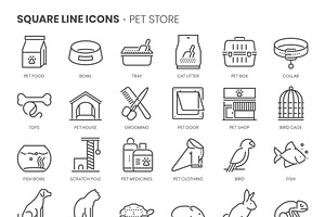 Petshop, Square Line Icons