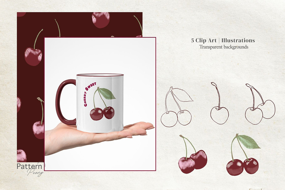 Cherry Patterns and Clip Art, a Pattern Graphic by Pattern Peony (Photo 3 of 6)