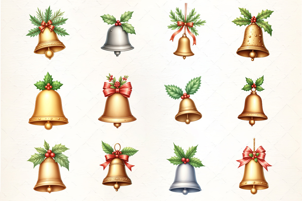 Christmas Bell with Holly Clipar, an Illustration by CrexoraLab (Photo 5 of 5)