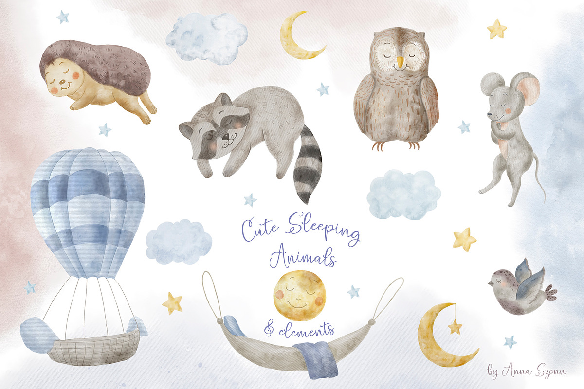 Cute Sleeping Animals., an Animal Illustration by Designwork (Photo 10 of 17)