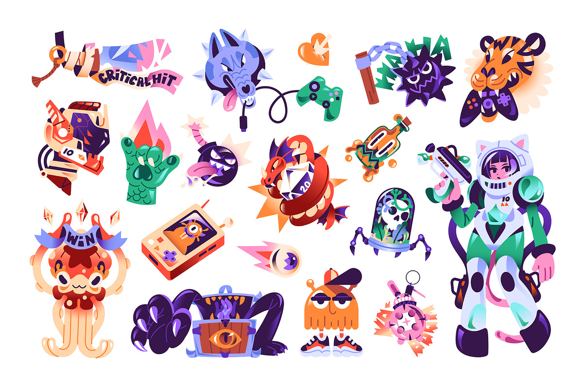 Neon fantasy sticker pack, space set, a Decorative Illustration by PaperTrident (Photo 1 of 3)