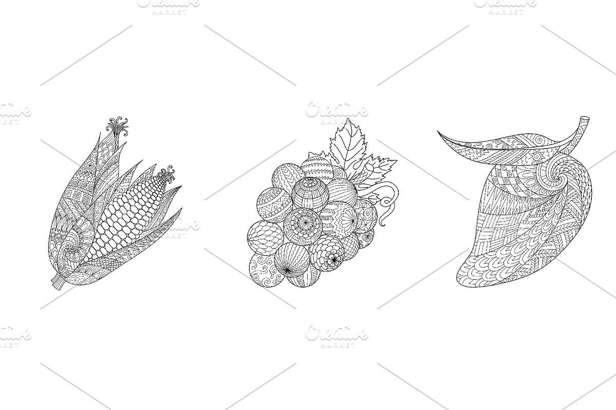15 Fruits &Vegetables coloring pages, a Decorative Illustration by Somjai King (Photo 3 of 6)