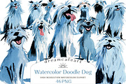 Watercolor Doodle Dog Clipart Set, an Illustration by DreamCafeArt (Thumbnail 1 of 5)