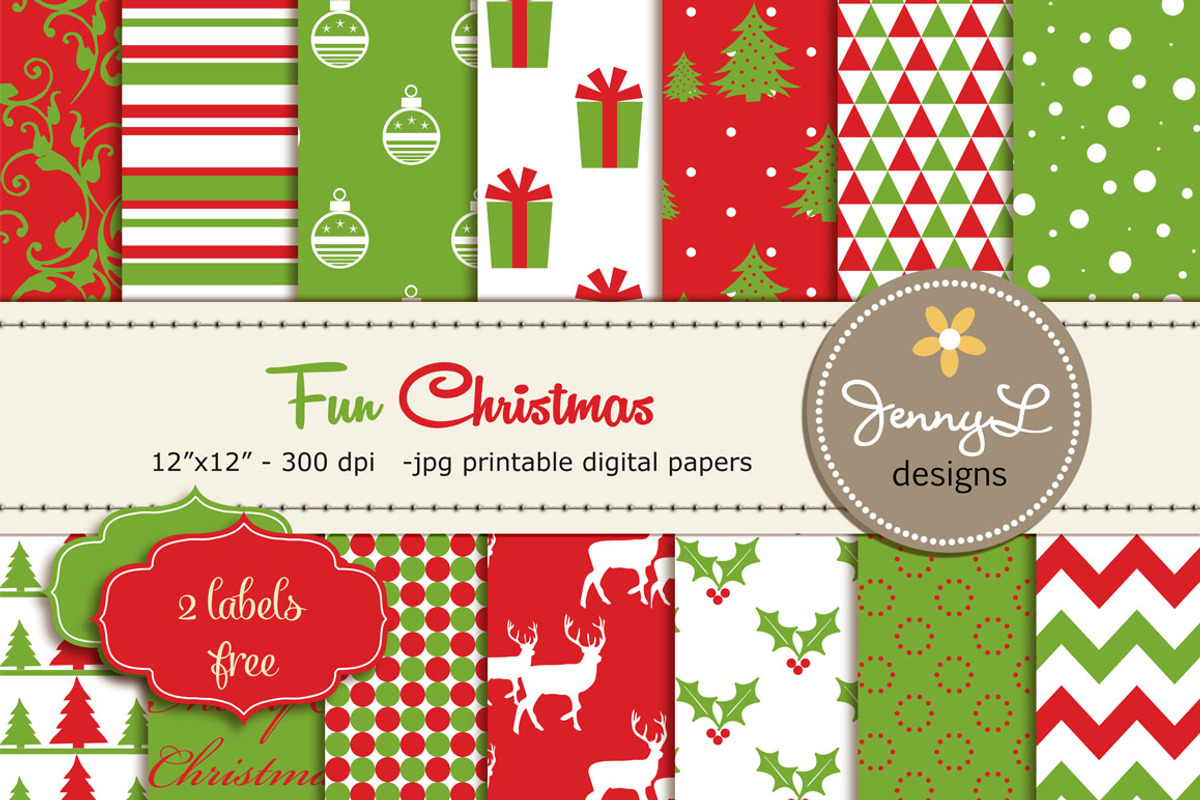 Fun Christmas Digital Papers, a Pattern Graphic by JennyL Designs (Photo 1 of 4)