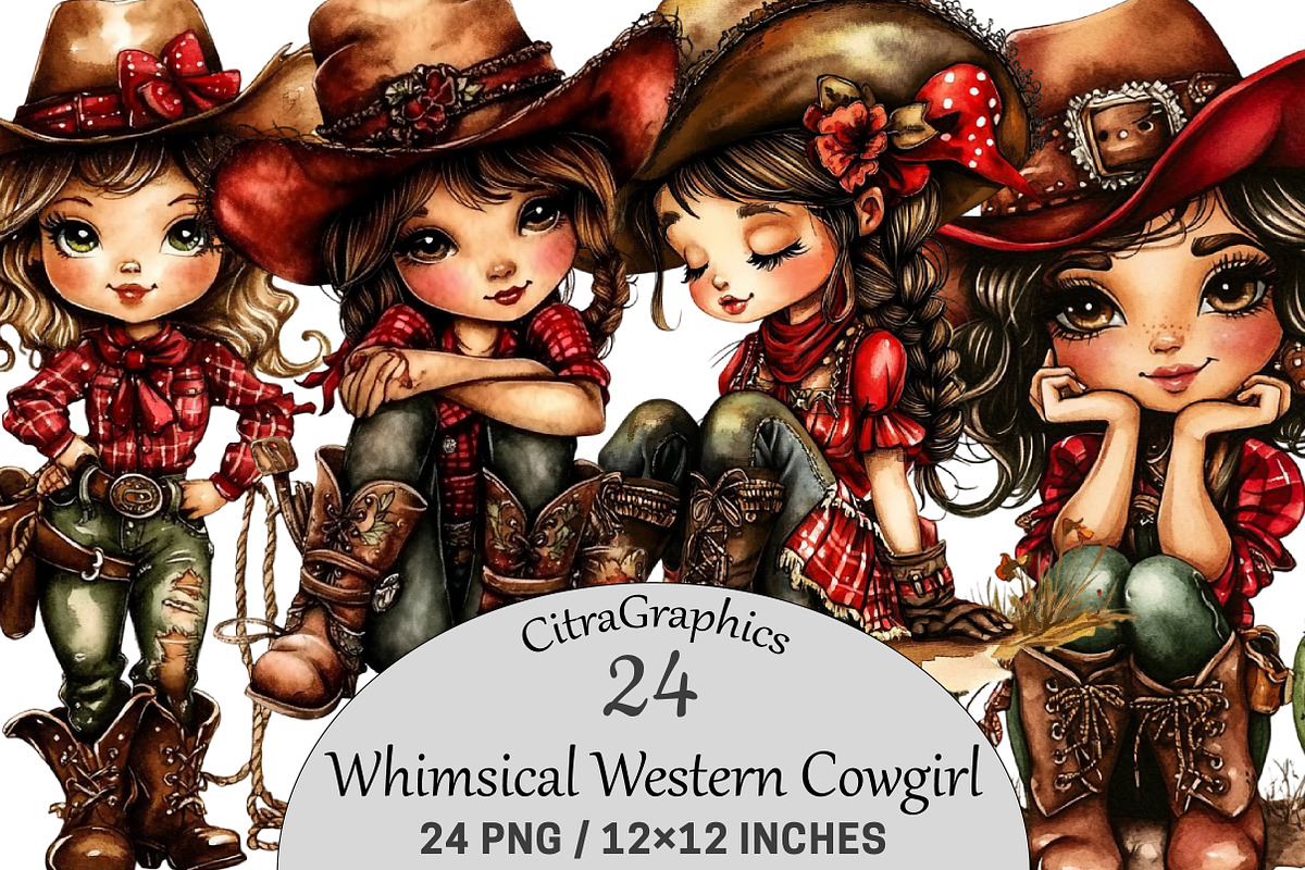 Whimsical Western Cowgirl Clipart, a Seasonal Illustration by CitraGraphics (Photo 1 of 6)
