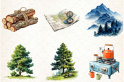 Watercolor Camping Hiking Clip Art, an Illustration by Libby Wishes (Thumbnail 2 of 5)