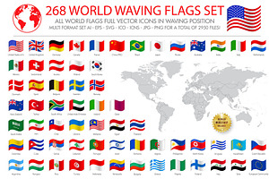 268 World Waving Flag Set WorldMap