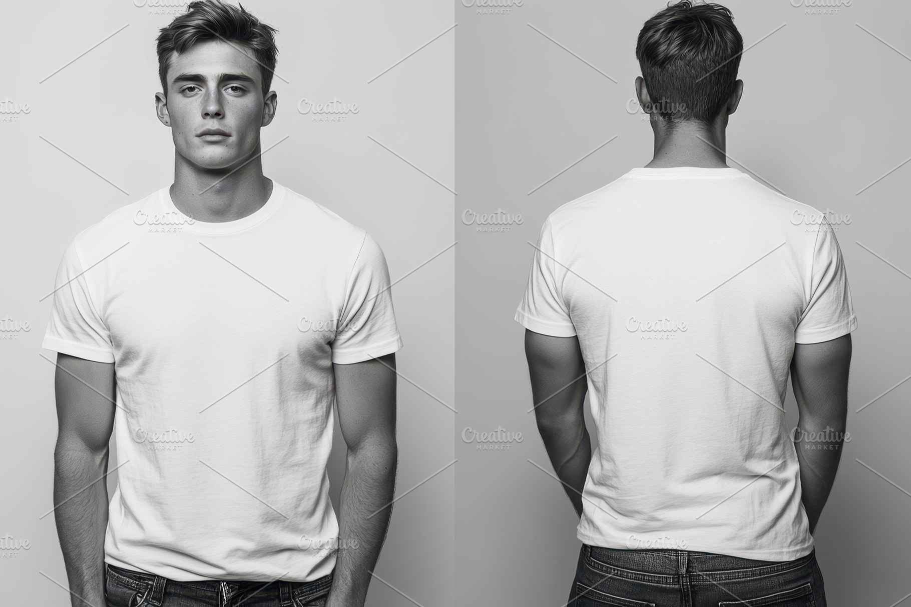 Man in White T-shirt Front and Back, a Beauty & Fashion Photo by Pixeness Studio