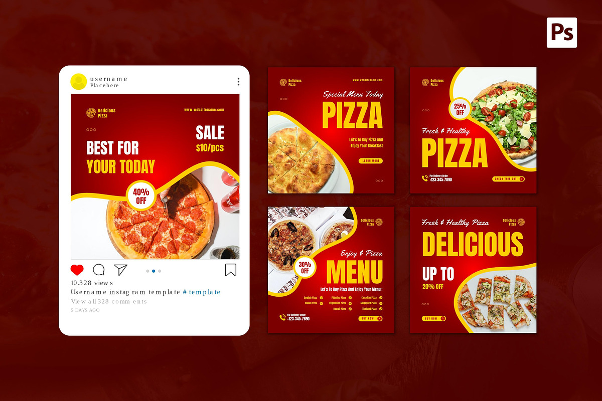 Delicious Pizza Instagram Post, a Social Media Template by CavenArt (Photo 4 of 5)
