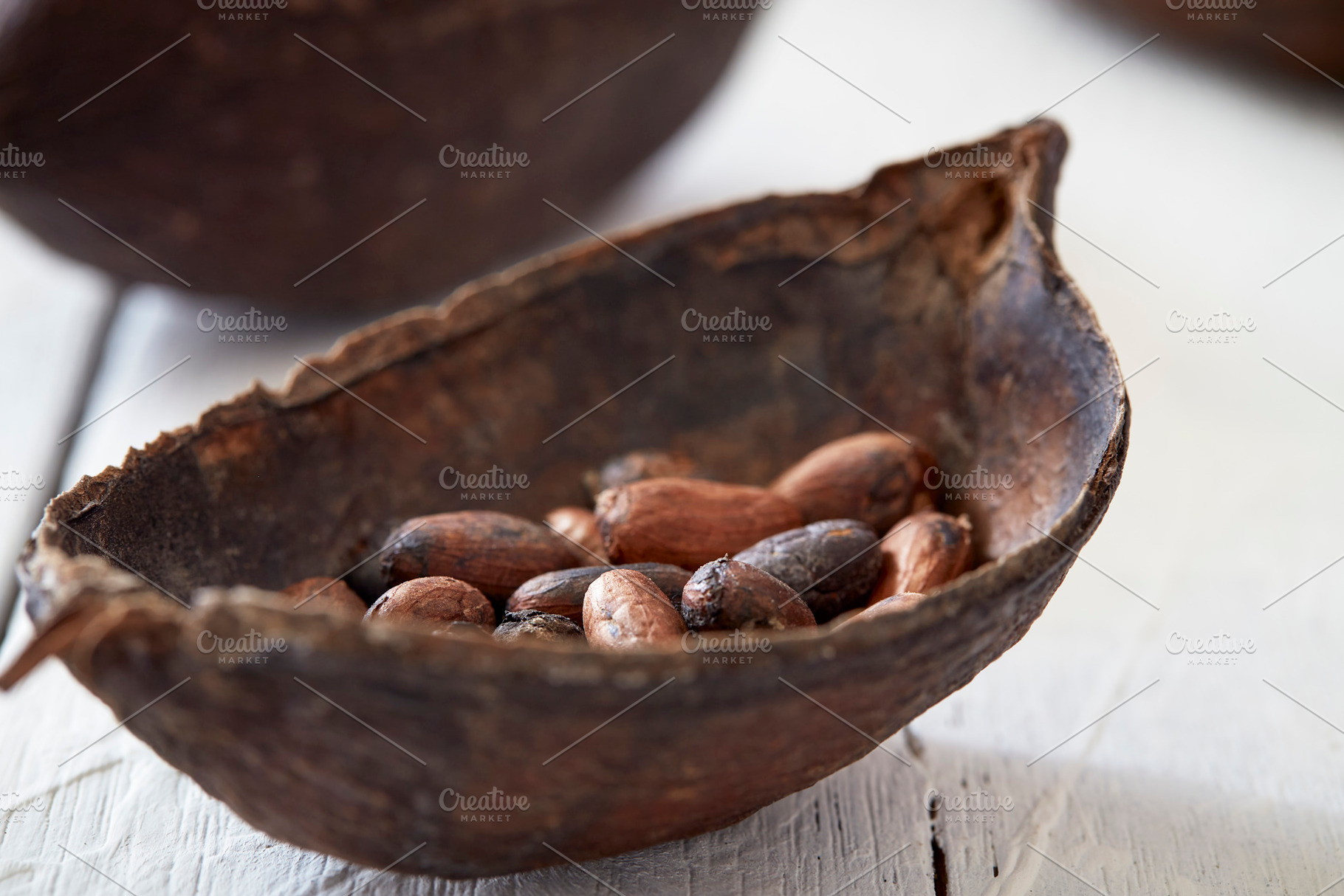 Cocoa Pod On White Wooden Table, a Background Photo by 1981 Rustic studio kan