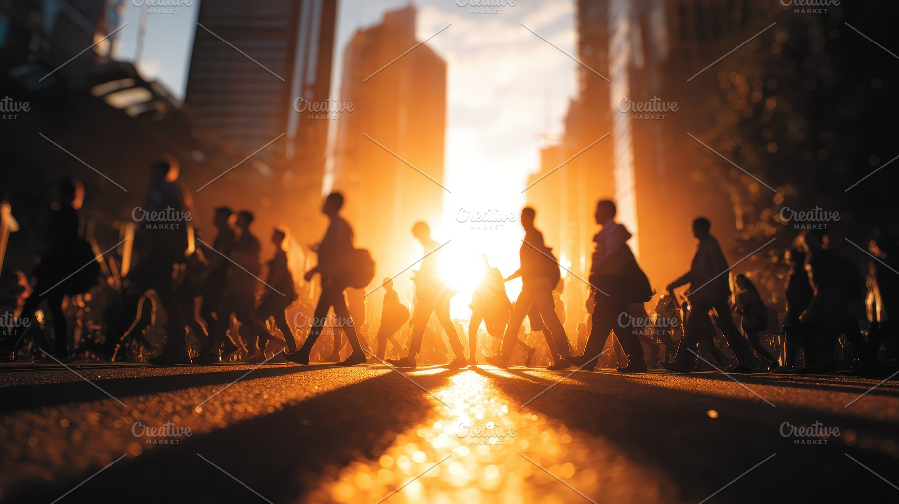 Silhouetted pedestrians walking city, a Photo by Pixeness Studio