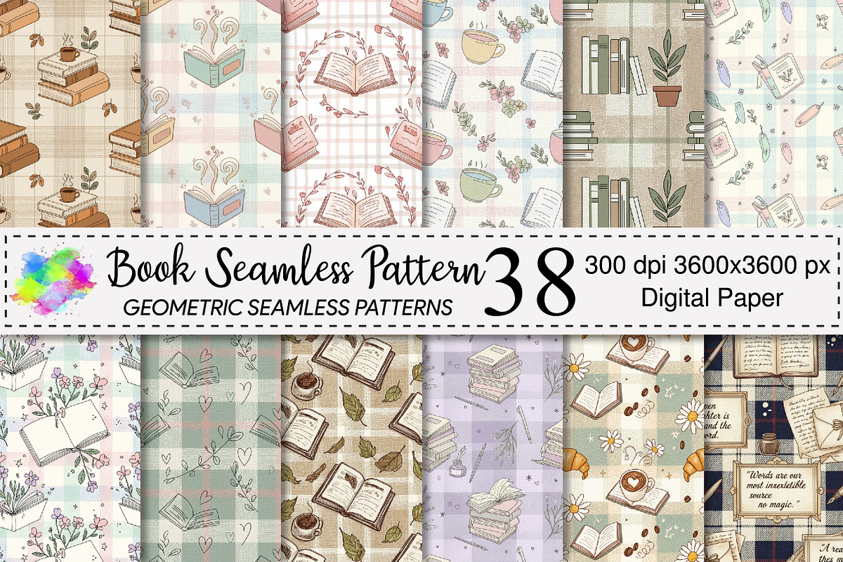 Book Seamless Pattern Bundle, a Pattern Graphic by Canvas Craft (Photo 1 of 4)