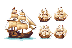 Pirate ships cartoon vector set, a Transportation Illustration by Stock-Smart-Start