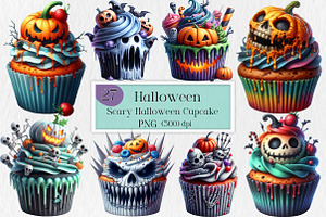 Scary Halloween Cupcake Clipart Png, an Illustration by Creative Art