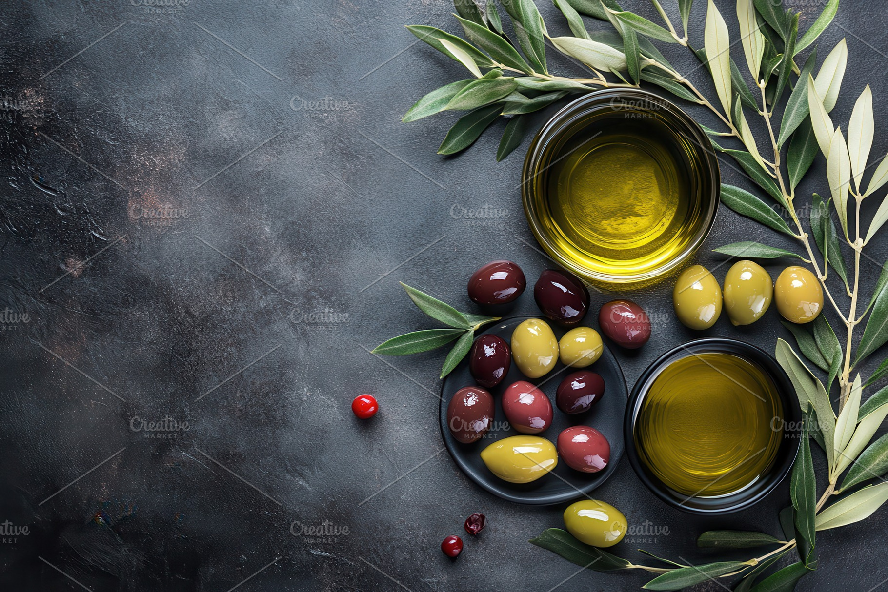 Assorted olives display beautifully, a Photo by Pavel_design