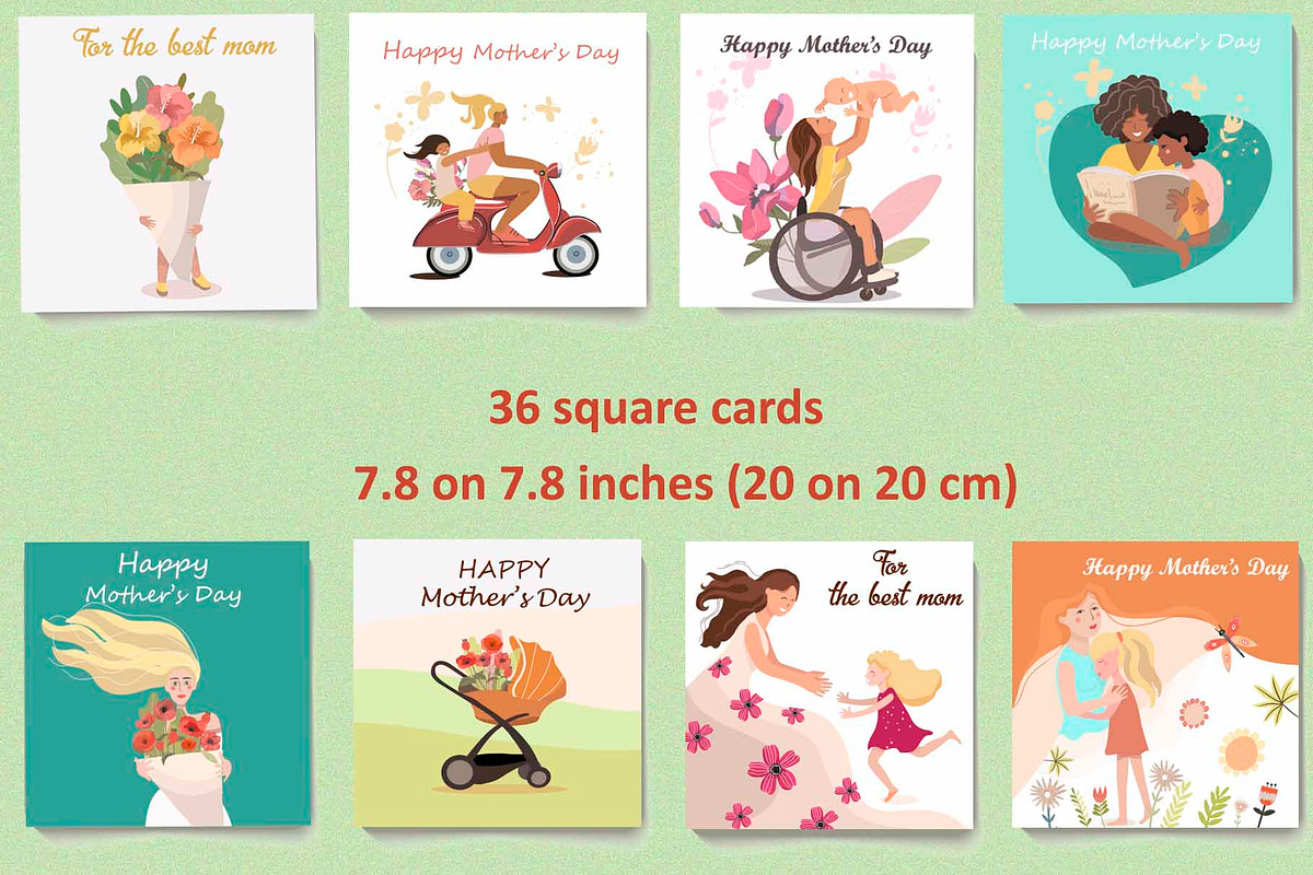 Mother's Day Greeting Cards Set, an Illustration by NataLyaroArt (Photo 2 of 6)