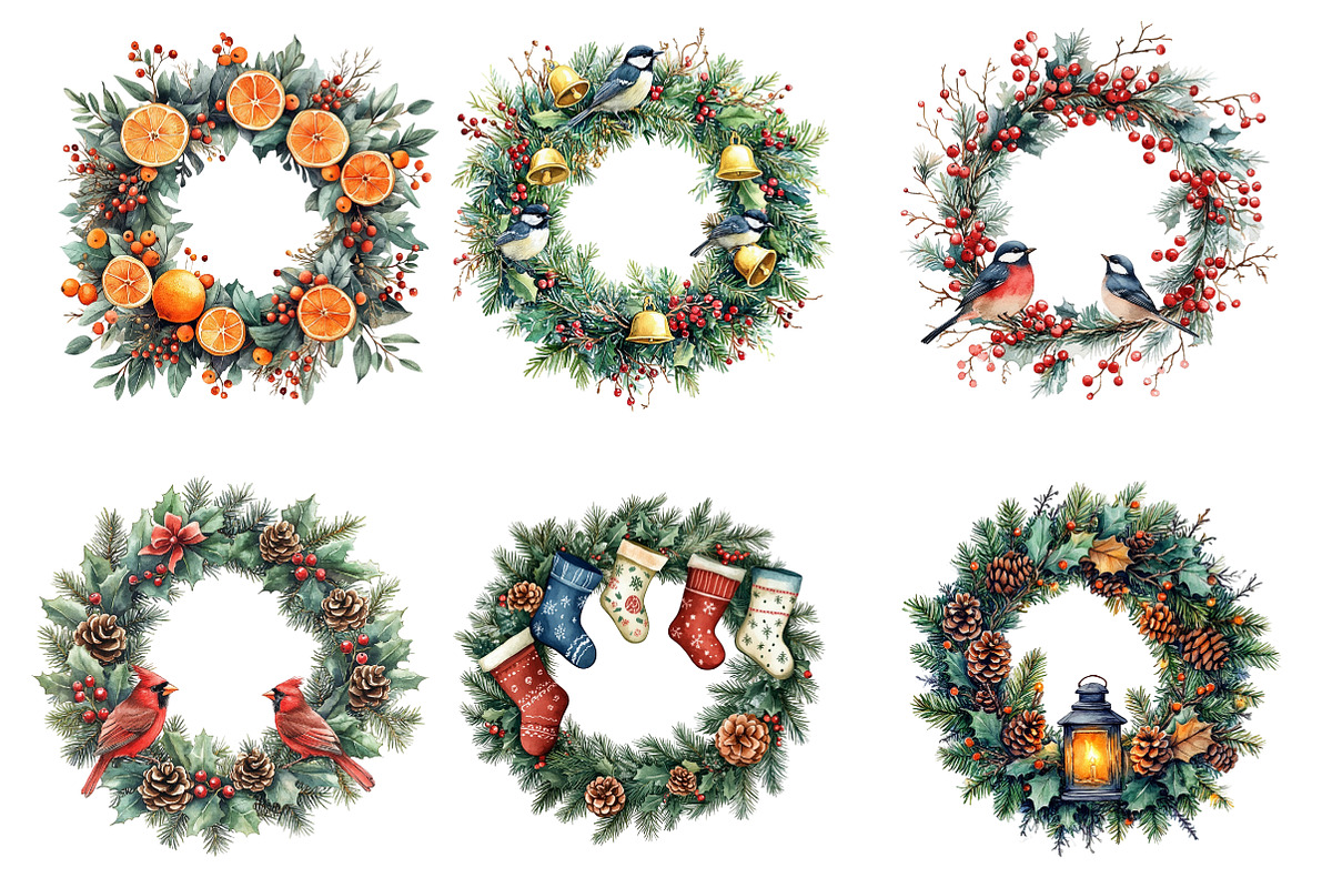Watercolor Christmas Wreath Clipart, an Illustration by SinaCreation (Photo 3 of 7)