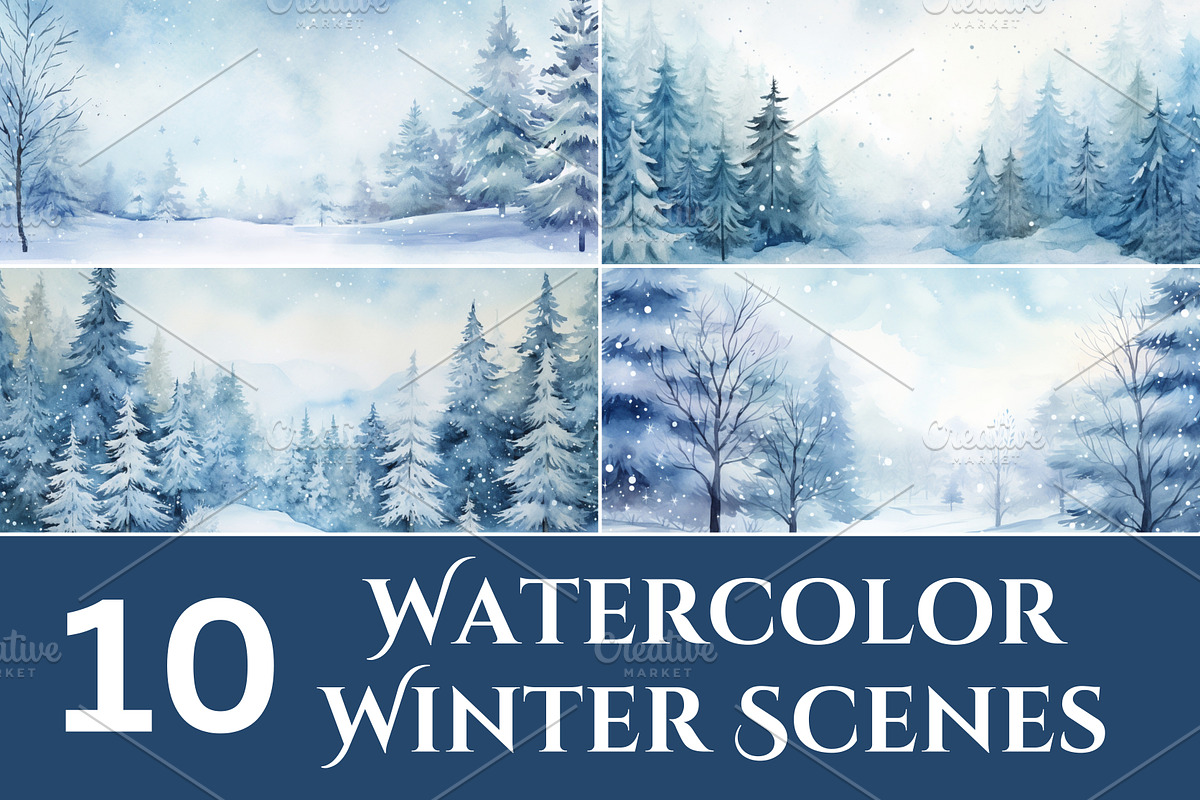Watercolor Winter Scenes, a Seasonal Illustration by Sunny Jar Designs (Photo 2 of 6)