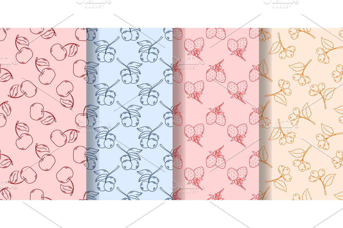 Summer berry print set Vector, a Food Illustration by Tati_Kli