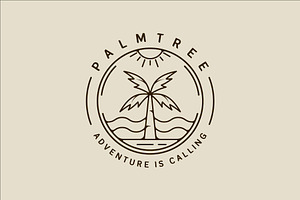 palm tree and ocean waves line art, a Branding & Logo Template by zyxroun shop