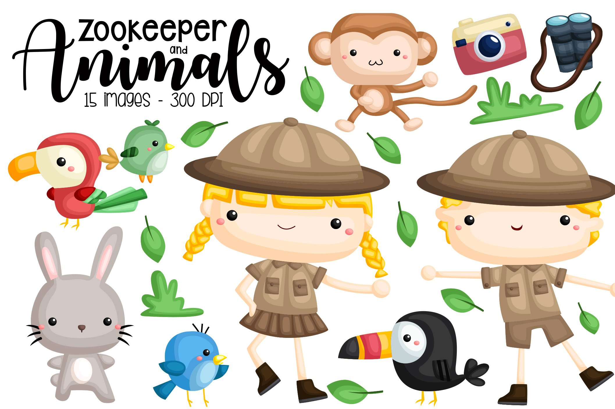 Zookeeper Clipart  Zoo Animals by Inkley Studio  Creative Market