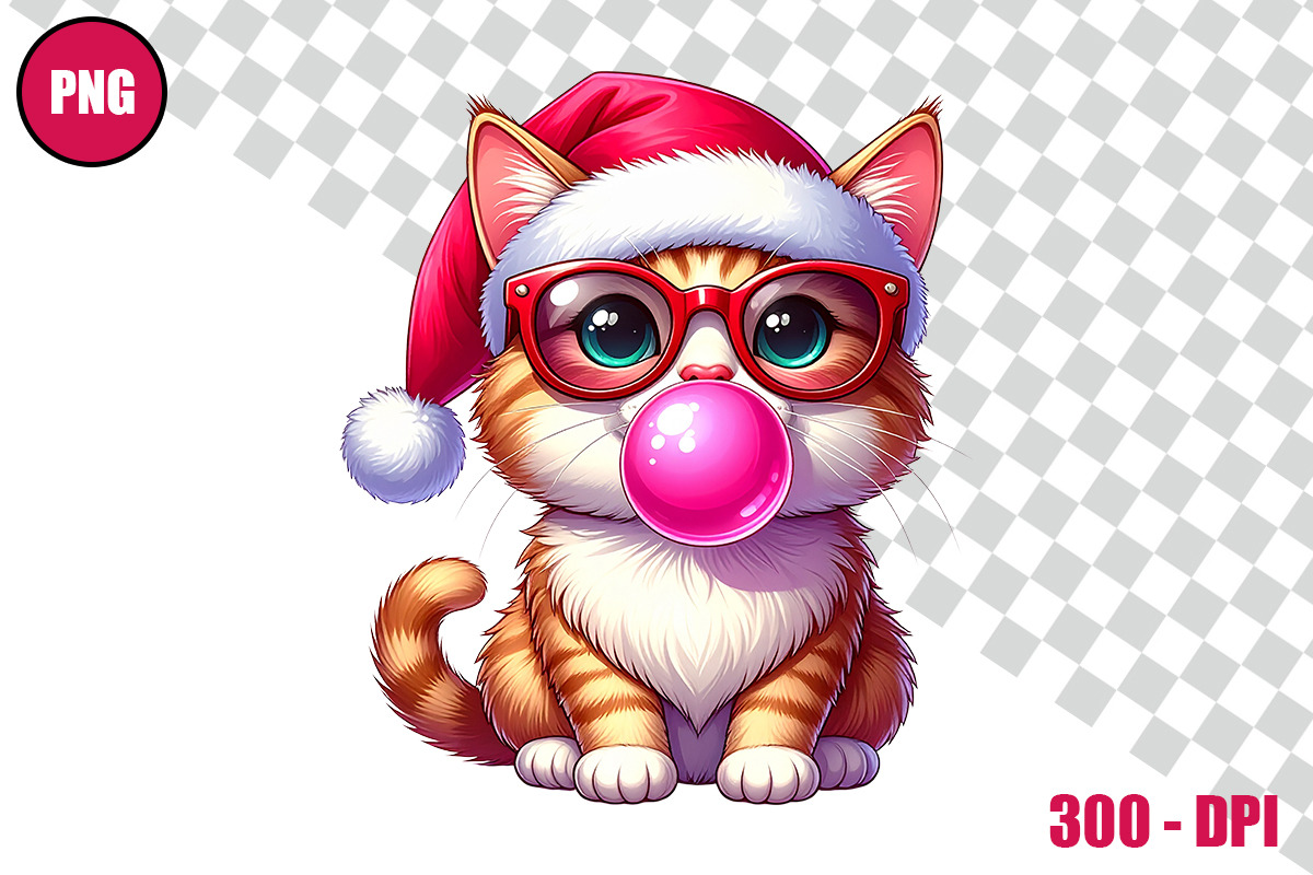 Christmas Cat Bubble Gum Clipart, an Animal Illustration by taramija (Photo 2 of 11)