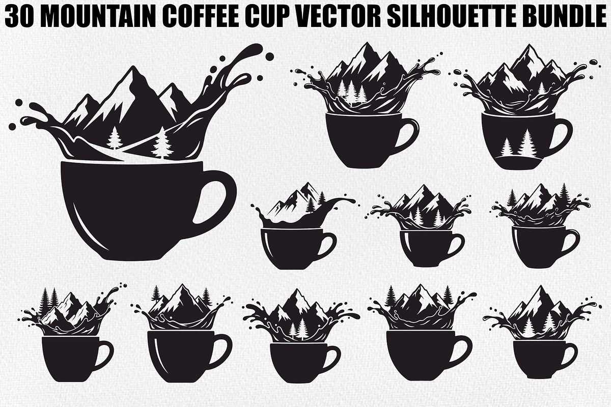 Mountain Coffee Cup Design Bundle, an Illustration by yasushie (Photo 1 of 31)