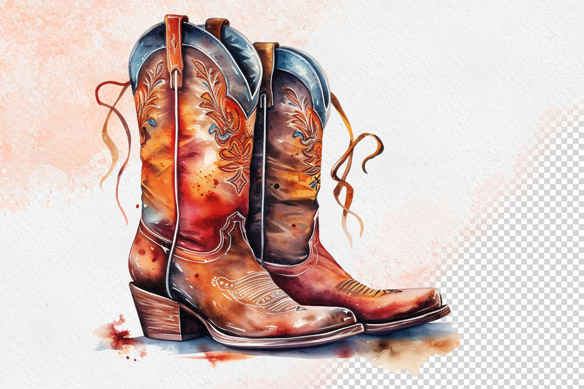Western Flowers Boots Watercolor PNG, an Object Illustration by iloveTemplate (Photo 12 of 14)