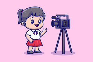 Cute Girl Recording Video On Camera, a Person Illustration by Catalyst Labs