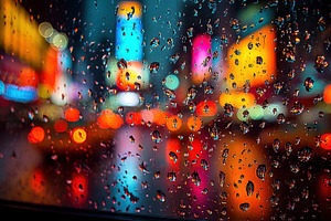 Rainy Night City Lights Rain Drops W, an Abstract Photo by Pixeness Studio