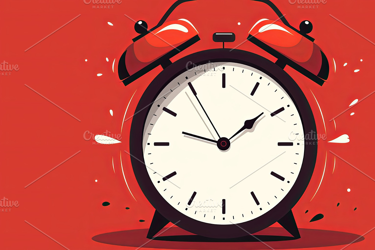 Retro alarm clock ringing on vibrant red background illustration, an Illustration by AS photostudio