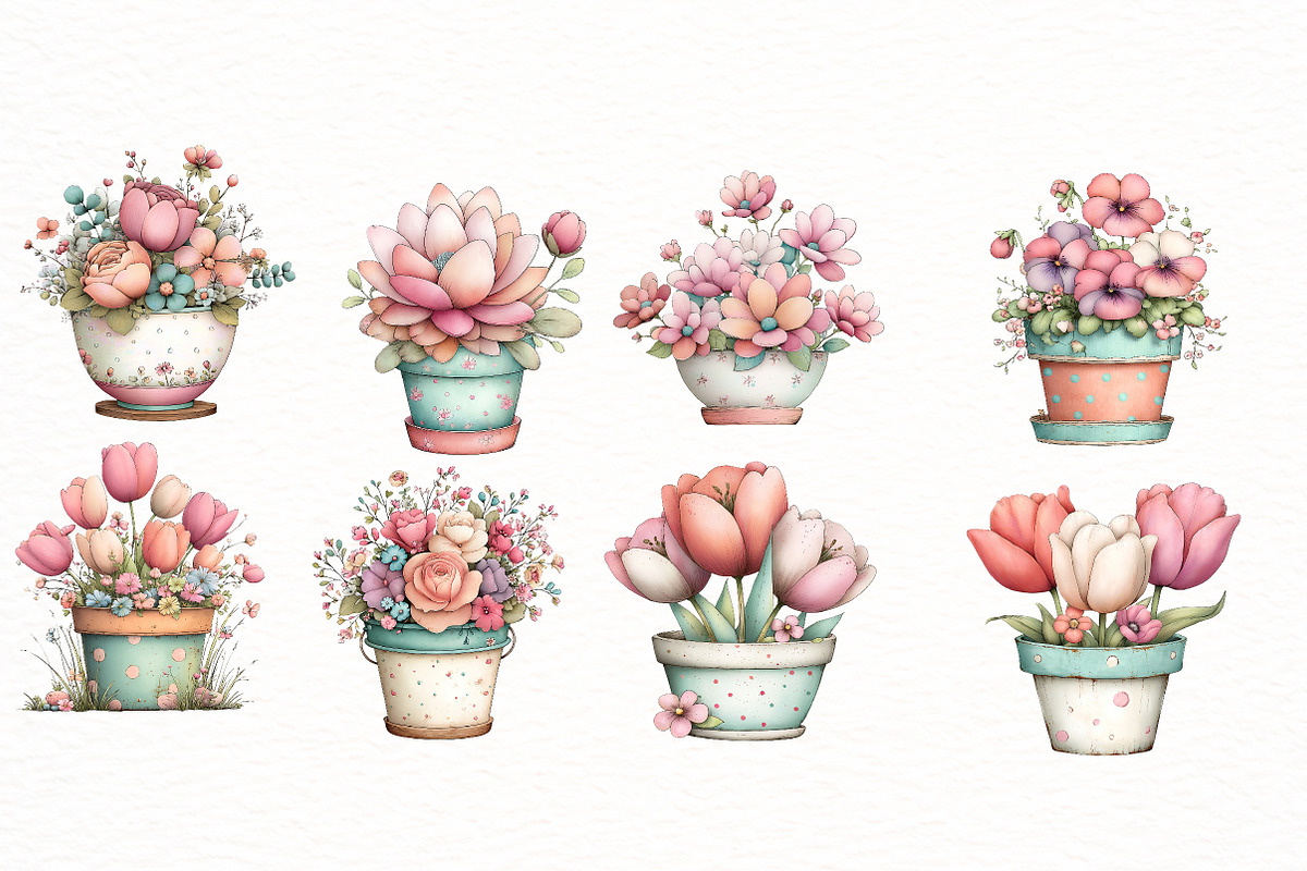 Whimsical Spring Flower pot Clipart, an Illustration by Designworld (Photo 5 of 8)