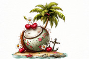 whimsical summer coconut clipart, an Illustration by Designworld (Thumbnail 8 of 8)