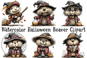 Watercolor Halloween Beaver Clipart, a Seasonal Illustration by OK Design (Thumbnail 2 of 6)
