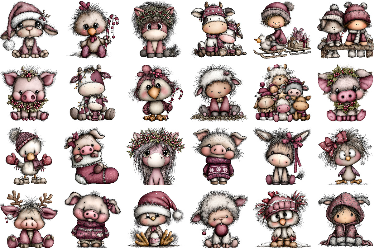 Farm Animals Christmas Clipart, an Animal Illustration by Sublimation Artist (Photo 2 of 6)