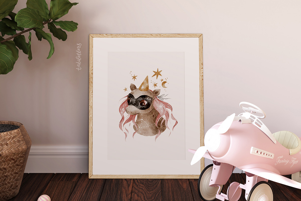 Unicorn watercolor clipart & pattern, an Animal Illustration by tatiletters (Photo 9 of 9)