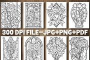 Floral Stained Glass Coloring Page, an Illustration by Design Station (Thumbnail 2 of 5)