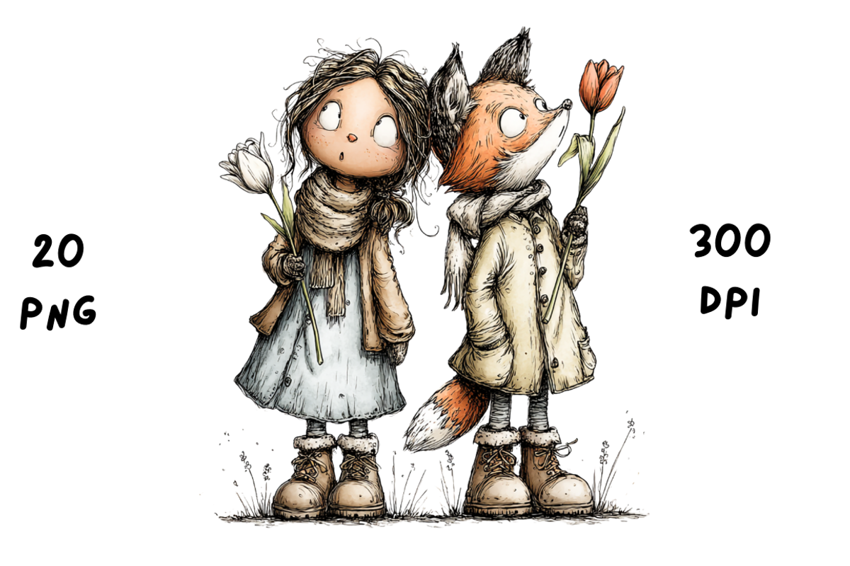 Whimsical Floral Girl & Fox Clipart, an Animal Illustration by GiraffeCreative (Photo 13 of 20)