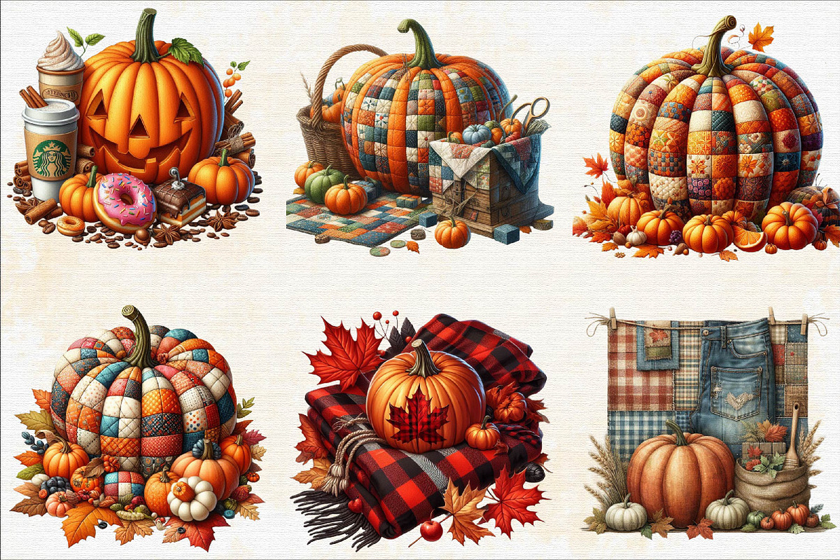 Autumn Patchwork Pumpkin Sublimatio, an Illustration by SVGArt (Photo 2 of 8)