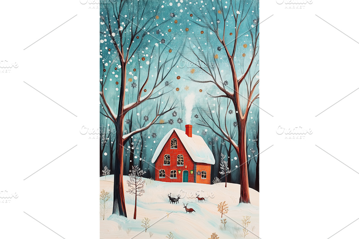 Whimsical Forest Scene with Snow Art, an Illustration by Art Paradise Studios