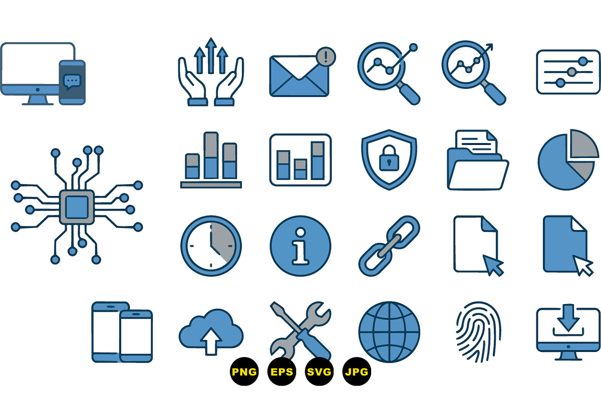 Blue Tech Icon Set, an Illustration by designvectx (Photo 3 of 3)