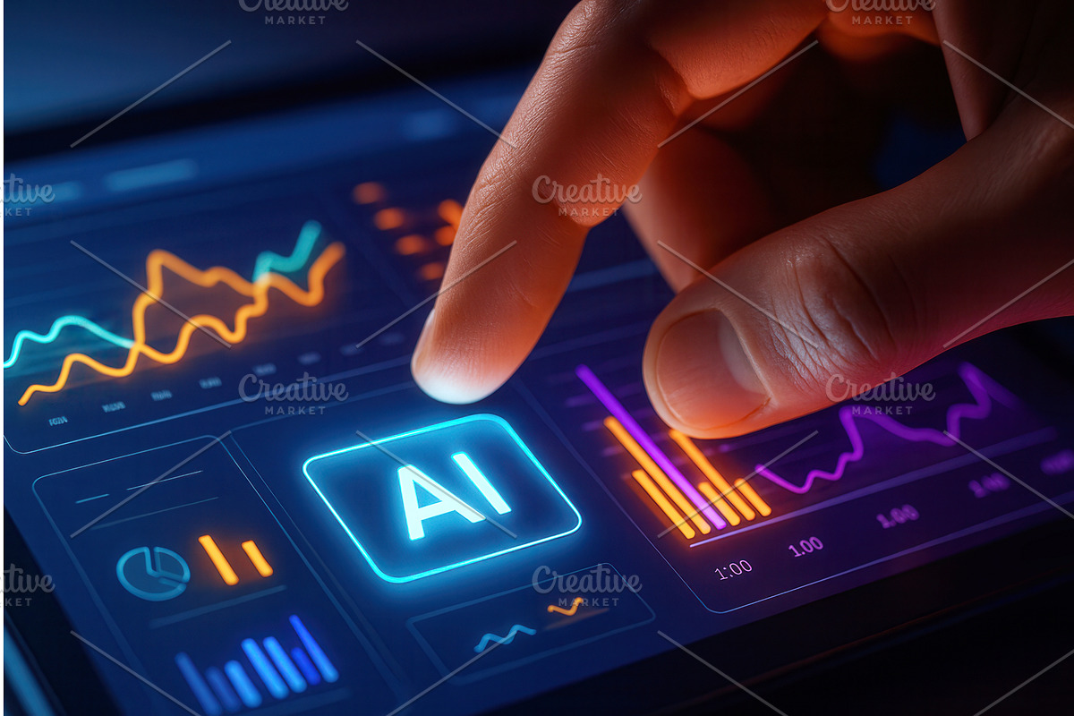 A finger interacts with a digital, a Technology Illustration by Sergey Kotenev