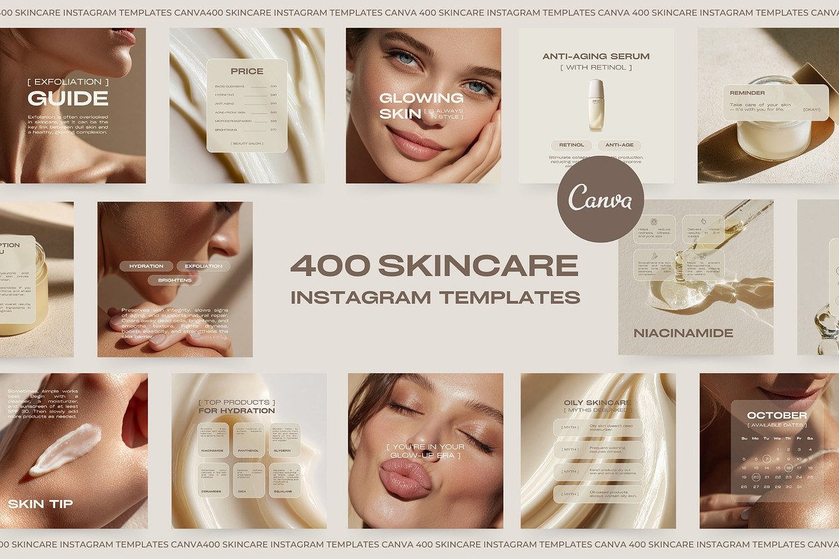400 Beige Skincare Instagram Templates