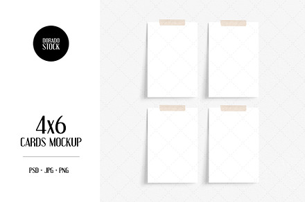 4x6 cards mockup with washi tape, a Print Template by Dorado Stock