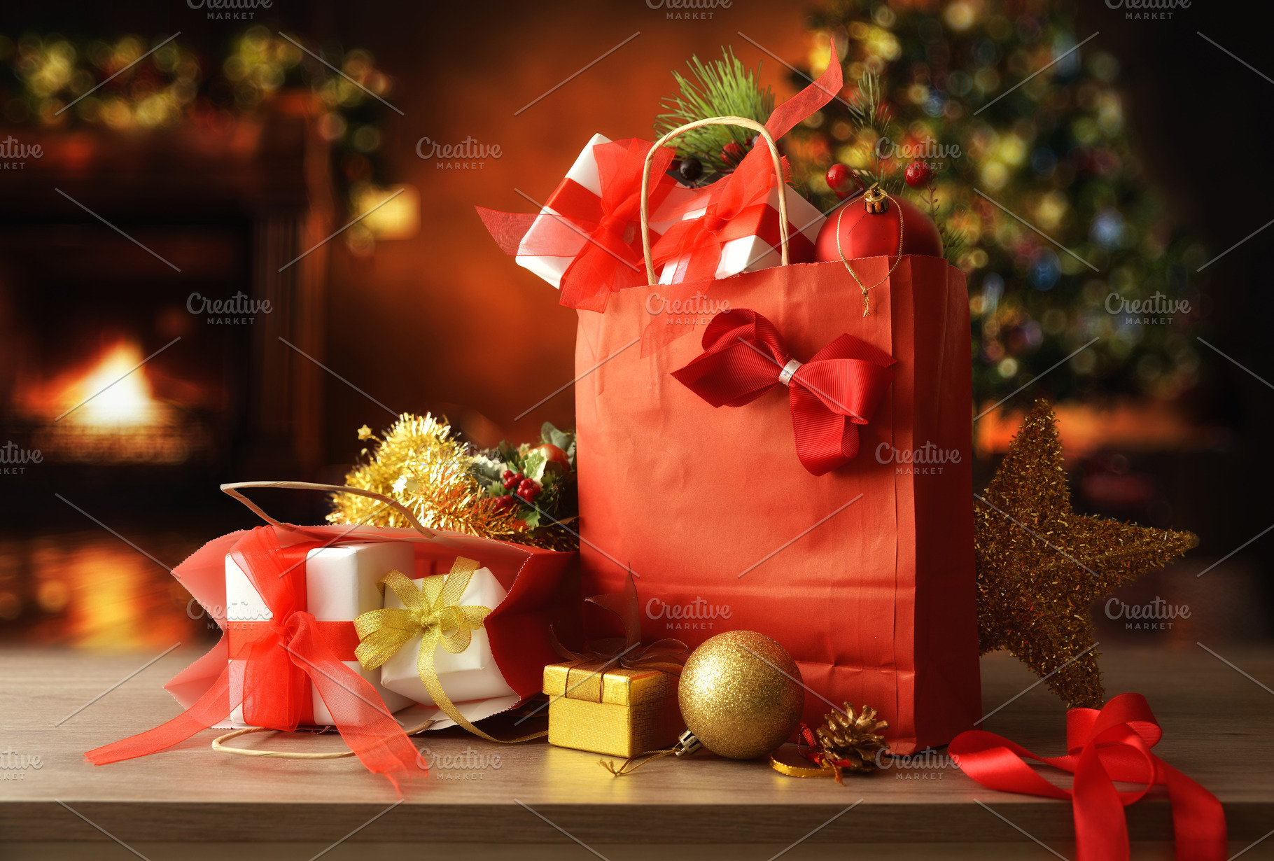 Detail of Christmas Day gifts in a decorated dining room, a Holiday Photo by Davizro's Market