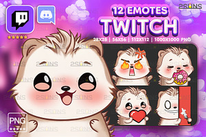 12 Hedgehog Twitch Emotes Pack