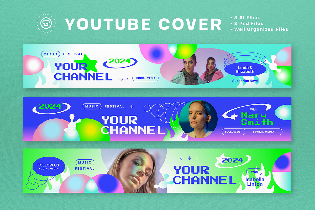 Y2K Music Festival YouTube Cover, a Social Media Template by graphicook (Photo 2 of 3)