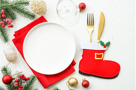 Christmas table setting. White plate, a Food & Drink Photo by Nadia-nb